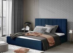 Lit adulte avec coffre de rangement VAREZA – Velours matelassé