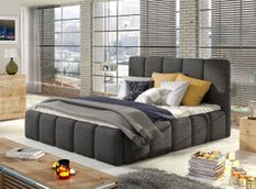 Lit adulte avec coffre de rangement Vika – Tissu capitonné