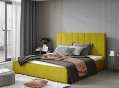 Lit adulte avec sommier VAREZA – Tissu matelassé