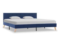 Lit adulte tissu bleu et pieds peuplier massif clair Said 180x200 cm