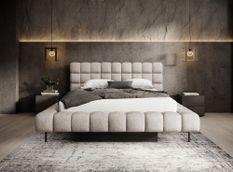 Lit avec coffre de rangement Kopa prestige – Revêtement tissu à bouclettes capitonné