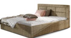 Lit avec coffre et tête de lit capitonnée tissu beige chiné Rizaro