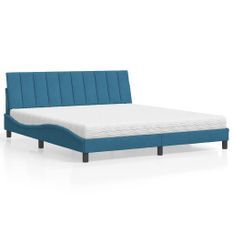 Lit avec matelas bleu 180x200 cm velours