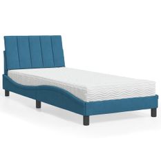 Lit avec matelas bleu 90x190 cm velours