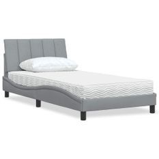 Lit avec matelas gris clair 100x200 cm tissu