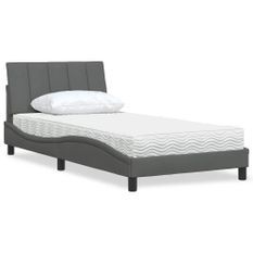 Lit avec matelas gris foncé 100x200 cm tissu