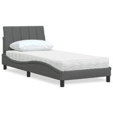 Lit avec matelas gris foncé 80x200 cm tissu