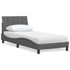 Lit avec matelas gris foncé 90x190 cm tissu