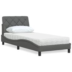 Lit avec matelas gris foncé 90x190 cm tissu