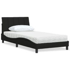 Lit avec matelas noir 100x200 cm tissu