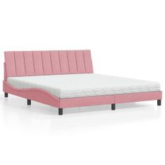 Lit avec matelas rose 180x200 cm velours