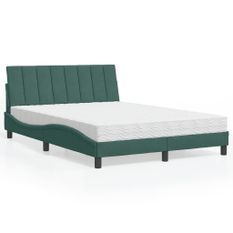 Lit avec matelas vert foncé 140x200 cm velours