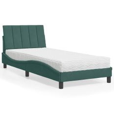 Lit avec matelas vert foncé 90x190 cm velours