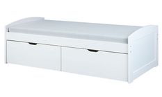 Lit banquette 2 tiroirs pin massif vernis blanc Linan 90x200 cm