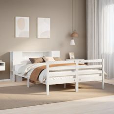 Lit bibliothèque sans matelas blanc 135x190 cm bois pin massif