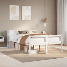 Lit bibliothèque sans matelas blanc 135x190 cm bois pin massif