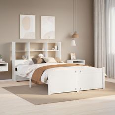 Lit bibliothèque sans matelas blanc 135x190 cm bois pin massif