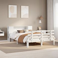 Lit bibliothèque sans matelas blanc 135x190 cm bois pin massif