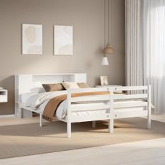 Lit bibliothèque sans matelas blanc 140x190 cm bois pin massif