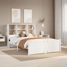 Lit bibliothèque sans matelas blanc 140x190 cm bois pin massif