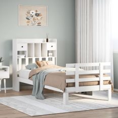 Lit bibliothèque sans matelas blanc 90x200cm bois de pin massif