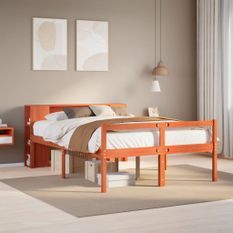 Lit bibliothèque sans matelas cire marron 120x190cm bois massif