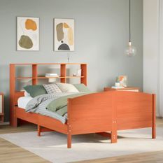 Lit bibliothèque sans matelas cire marron 120x190cm pin massif