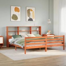 Lit bibliothèque sans matelas cire marron 180x200cm bois massif