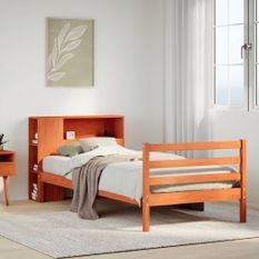 Lit bibliothèque sans matelas cire marron 75x190 cm bois massif