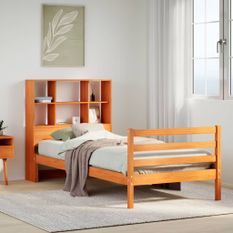 Lit bibliothèque sans matelas cire marron 75x190 cm bois massif