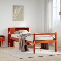 Lit bibliothèque sans matelas cire marron 75x190 cm bois massif