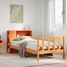 Lit bibliothèque sans matelas cire marron 75x190 cm bois massif
