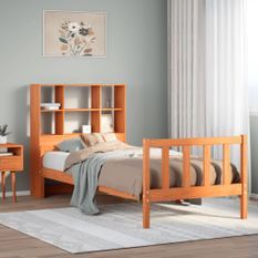 Lit bibliothèque sans matelas cire marron 75x190 cm bois massif