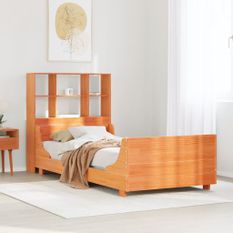 Lit bibliothèque sans matelas cire marron 75x190 cm bois massif