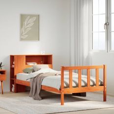 Lit bibliothèque sans matelas cire marron 75x190 cm pin massif