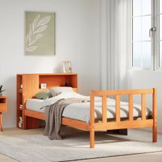 Lit bibliothèque sans matelas cire marron 90x190 cm bois massif