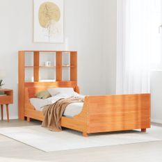 Lit bibliothèque sans matelas cire marron 90x200 cm bois massif