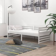 Lit Blanc Bois de pin massif 90x200 cm 2