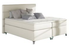 Lit boxspring 140x200 cm simili cuir crème Mador