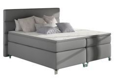 Lit boxspring 140x200 cm simili cuir gris clair Mador