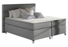 Lit boxspring 160x200 cm simili cuir gris clair Mador