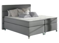 Lit boxspring 180x200 cm simili cuir gris clair Mador