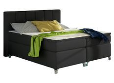 Lit boxspring 160x200 cm simili cuir noir Balfor