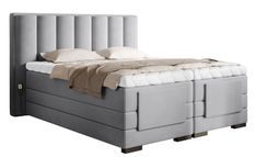 Lit boxspring électrique ARKOS en velours gris clair avec matelas et surmatelas