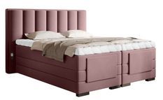 Lit boxspring électrique ARKOS en velours rose poudré avec matelas et surmatelas