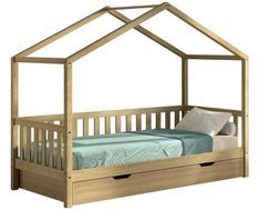 Lit cabane avec tiroir lit VIKAZ 90x200 cm - Chêne massif naturel