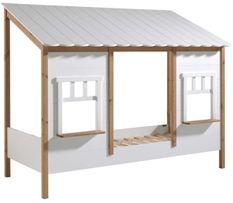 Lit cabane HOUSEBED 90x200 cm – Pin massif blanc & bois clair