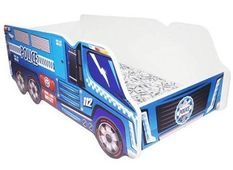 Lit camion police bleu 70x140 cm - Sommier et matelas inclus