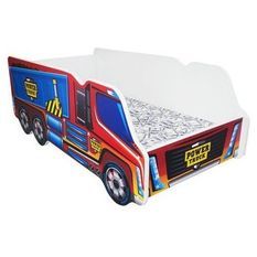 Lit camion power truck rouge et bleu 70x140 cm - Sommier et matelas inclus