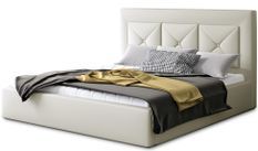 Lit design 140x200 cm simili cuir crème Clarin